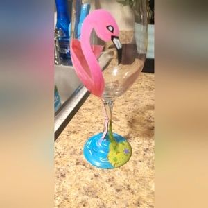 Handpainted Flamingo Wine Glass